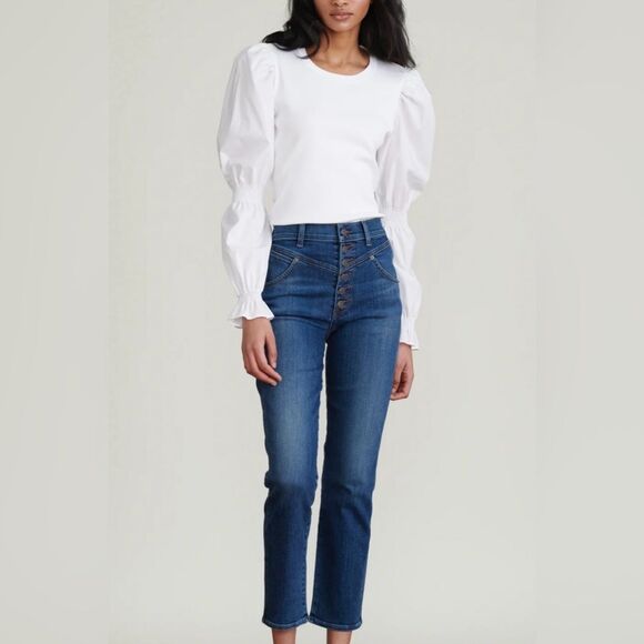 Veronica Beard Ryleigh Slim Straight High Rise Jean in Laguna Wash - Picture 9 of 11